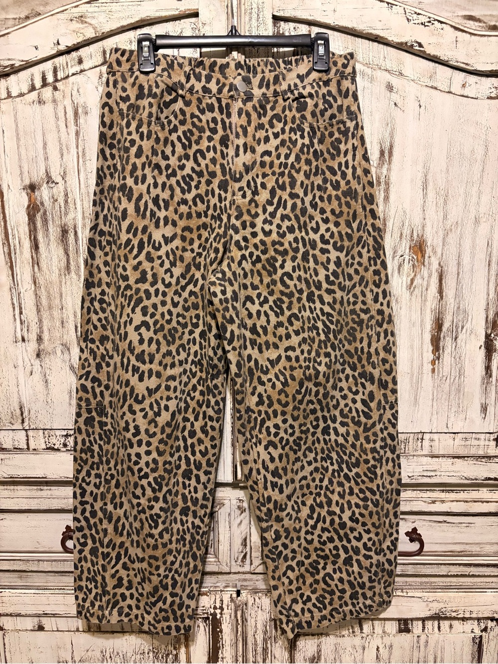 Sunday Edition Leopard Print Barrel Pants Size L Brown Black Animal Print